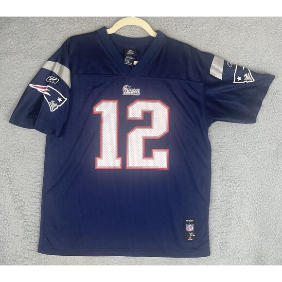VTG Reebok Jersey Tom Brady #12 New England Patriots Boys Youth XL 18-20 Blue - Picture 4 of 9